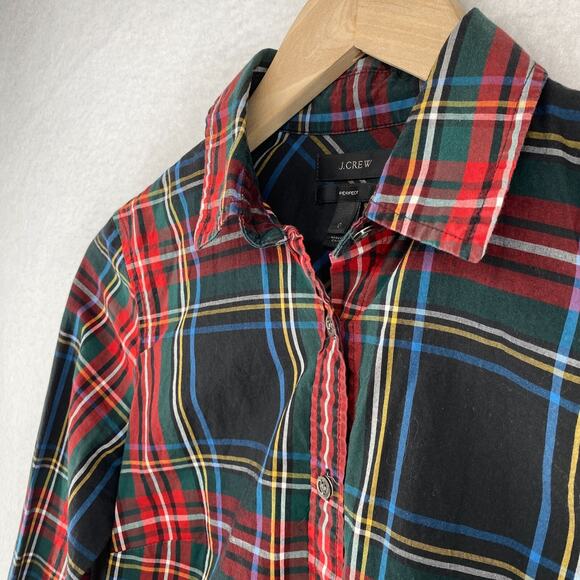 J.CREW Shirt 0 Tartan Plaid Perfect Button Up Long Sleeve Cotton Red - Picture 1 of 11